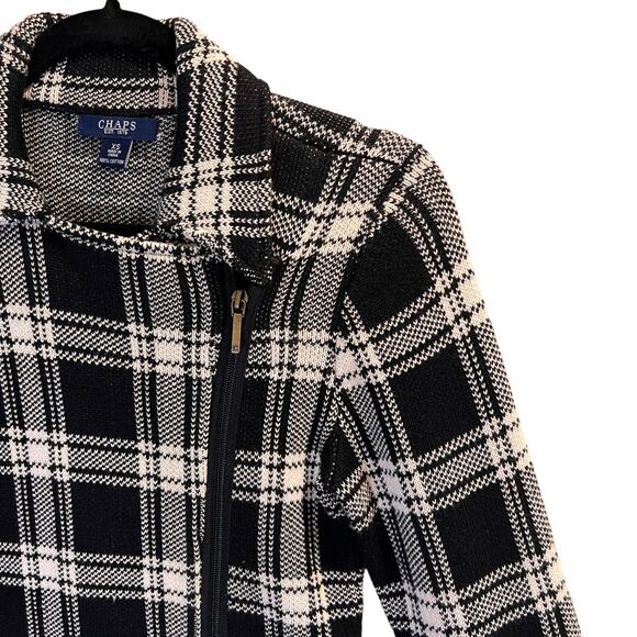 Chaps Women's Black White Plaid Cotton Full Zip Knit Long Sleeve Jacket Size XS - Picture 7 of 16